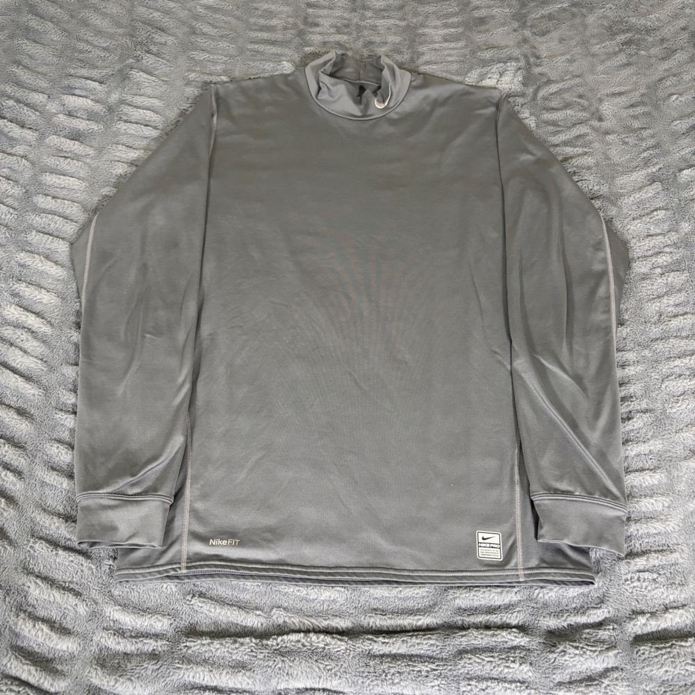 Nike Pro NikeFIT Mens XL Gray Mock Neck Long Sleeve Base Layer Compression Shirt